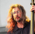 Peter Morgan, double bass player at the Brecon Jazz Festival.